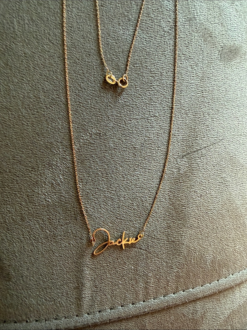 18 inch Gold Script Name Necklace - 'Jackie' Personalized Pendant